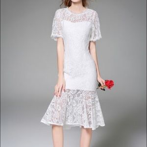Nexiia White Floral Polyester Short Sleeve Dress